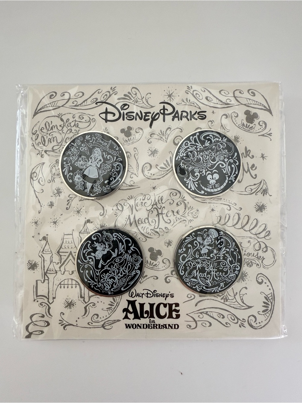 Disney Alice in Wonderland Chalkboard Sketch pin set 2012